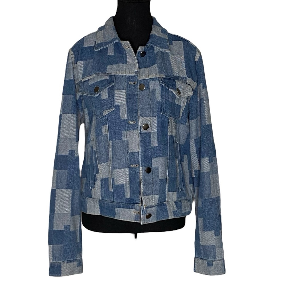 ALEXIS TAYLOR New Patchwork Denim Jean Jacket Pockets Cotton Streetwear Medium - Picture 2 of 15